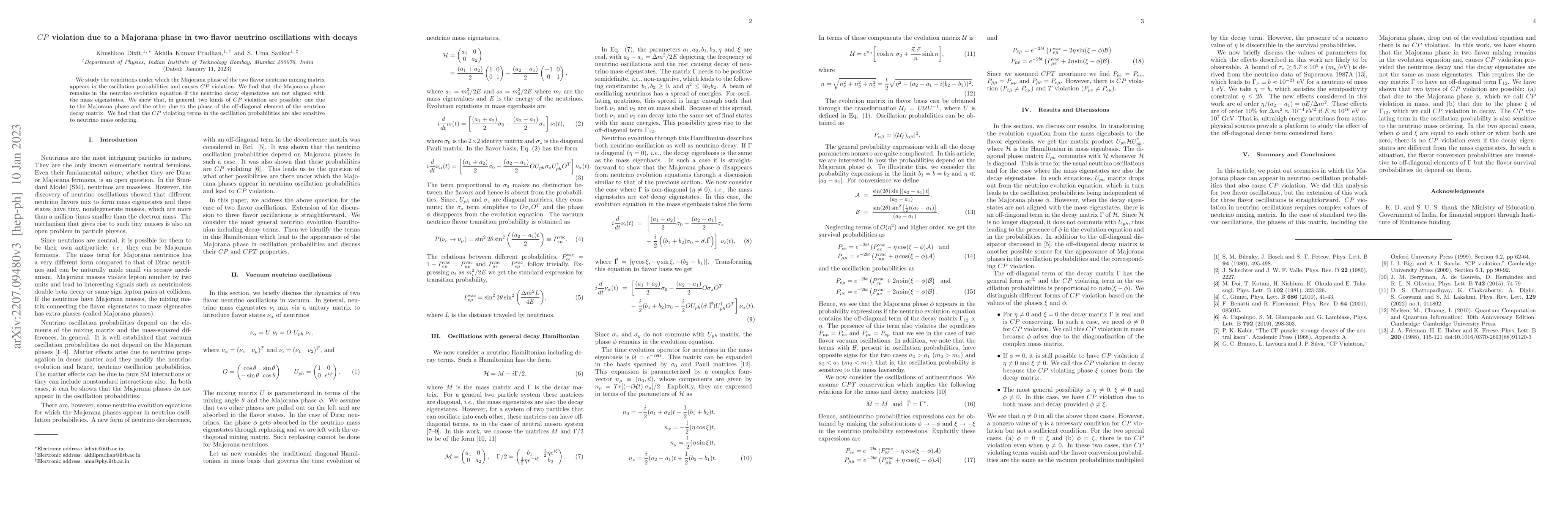 Thumbnail for $CP$ violation due to a Majorana phase in two flavor neutrino
  oscillations with decays