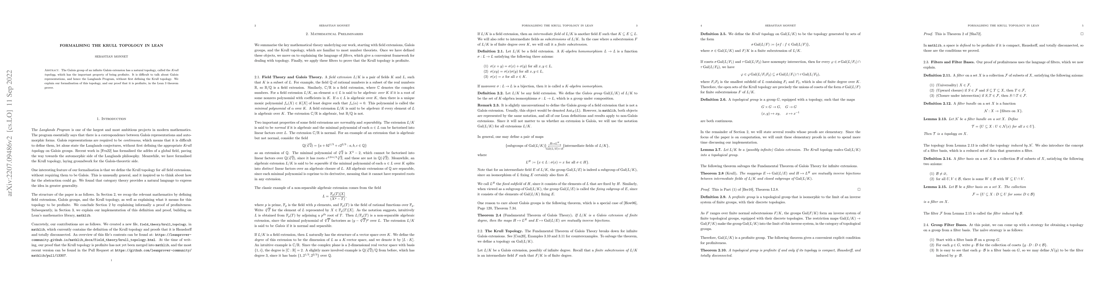 Thumbnail for Formalising the Krull Topology in Lean