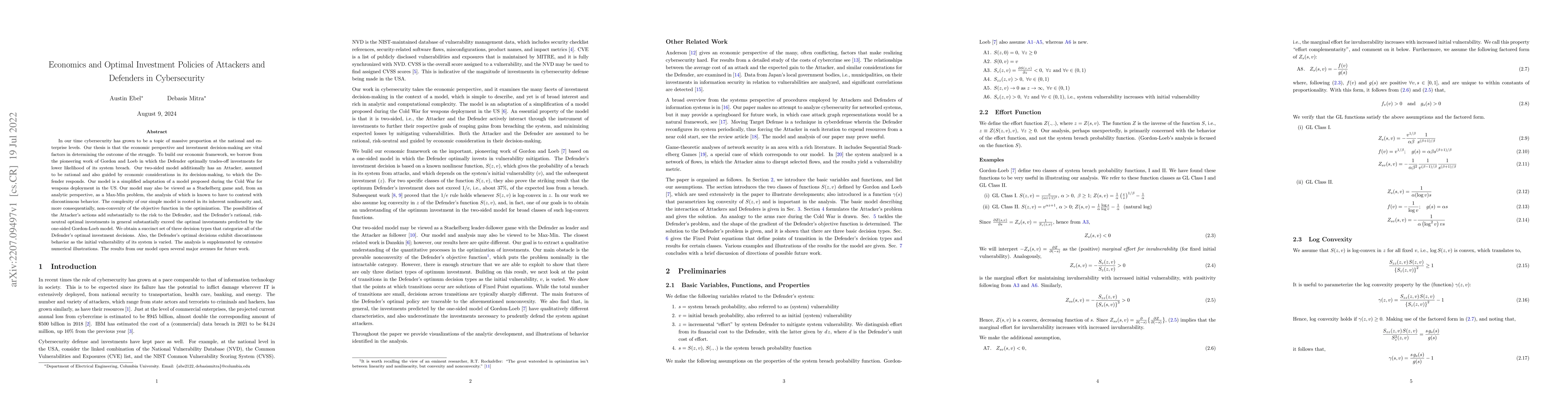 Thumbnail for Economics and Optimal Investment Policies of Attackers and Defenders in
  Cybersecurity