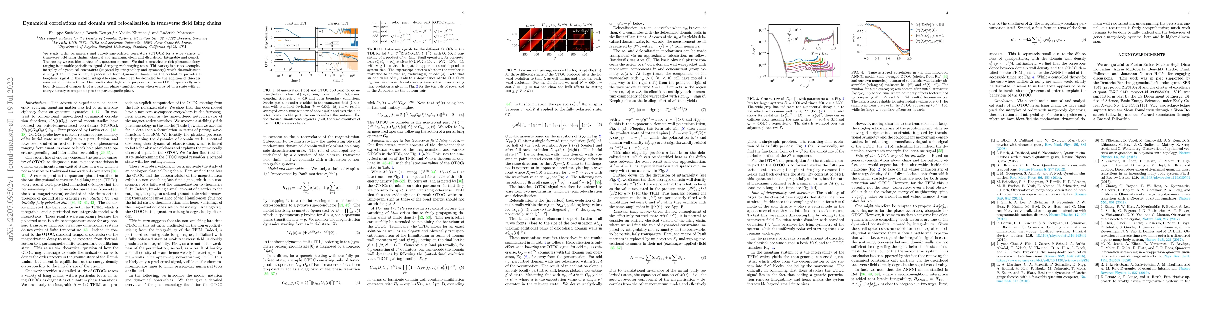 Thumbnail for Dynamical correlations and domain wall relocalisation in transverse
  field Ising chains