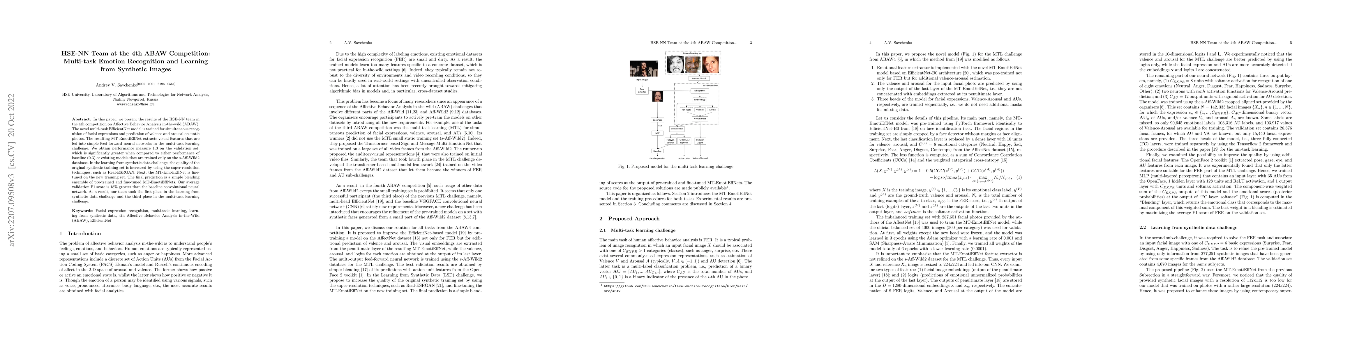 Thumbnail for HSE-NN Team at the 4th ABAW Competition: Multi-task Emotion Recognition
  and Learning from Synthetic Images