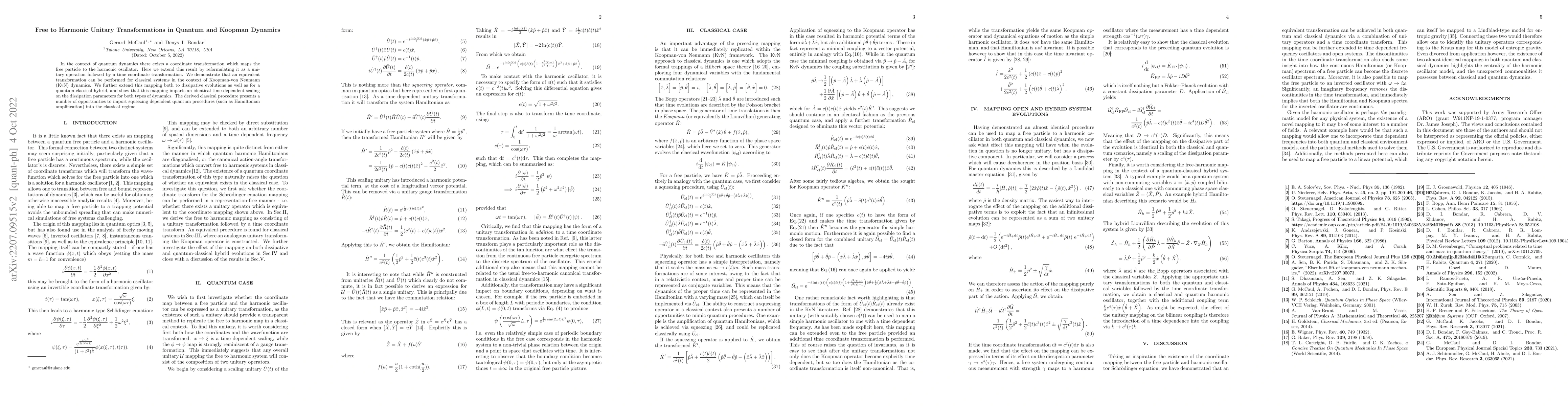 Thumbnail for Free to Harmonic Unitary Transformations in Quantum and Koopman Dynamics