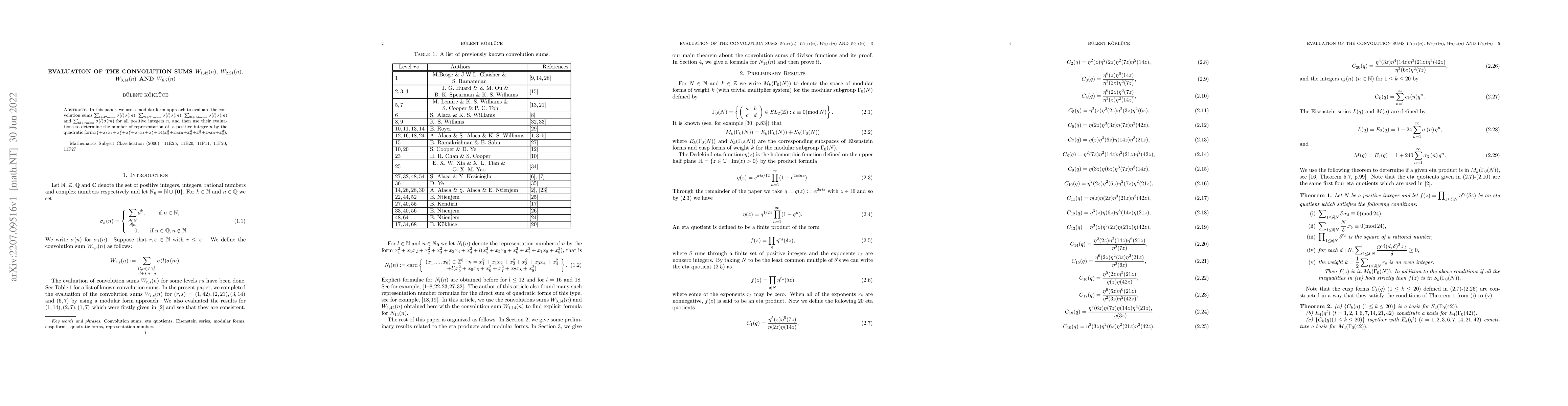 Thumbnail for Evaluation of the convolution sums $W_{1,42}(n),$ $W_{2,21}(n),$
  $W_{3,14}(n)$ and $W_{6,7}(n)$
