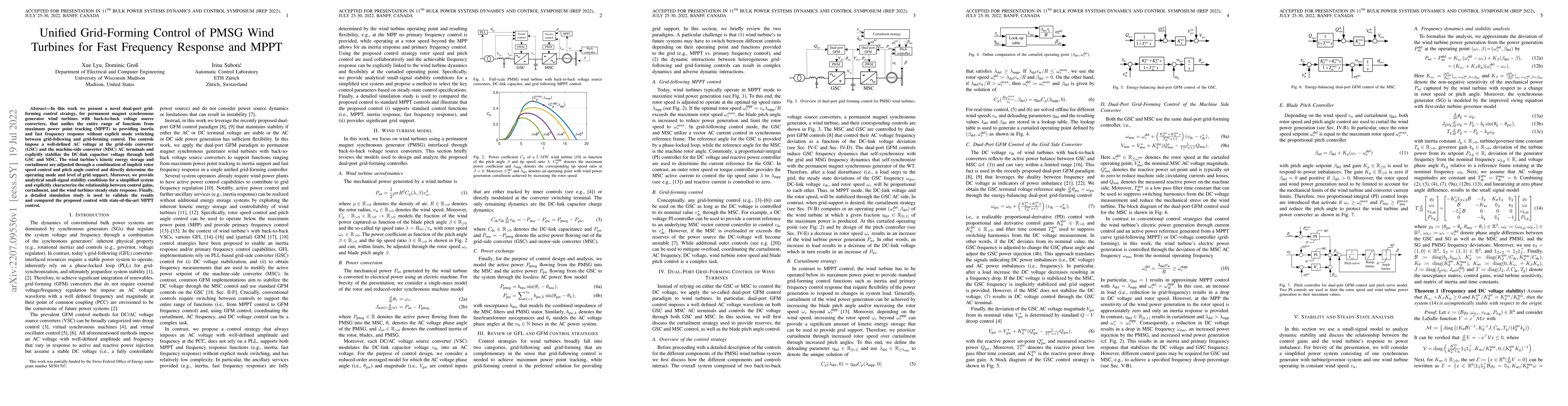 Thumbnail for Unified Grid-Forming Control of PMSG Wind Turbines for Fast Frequency
  Response and MPPT