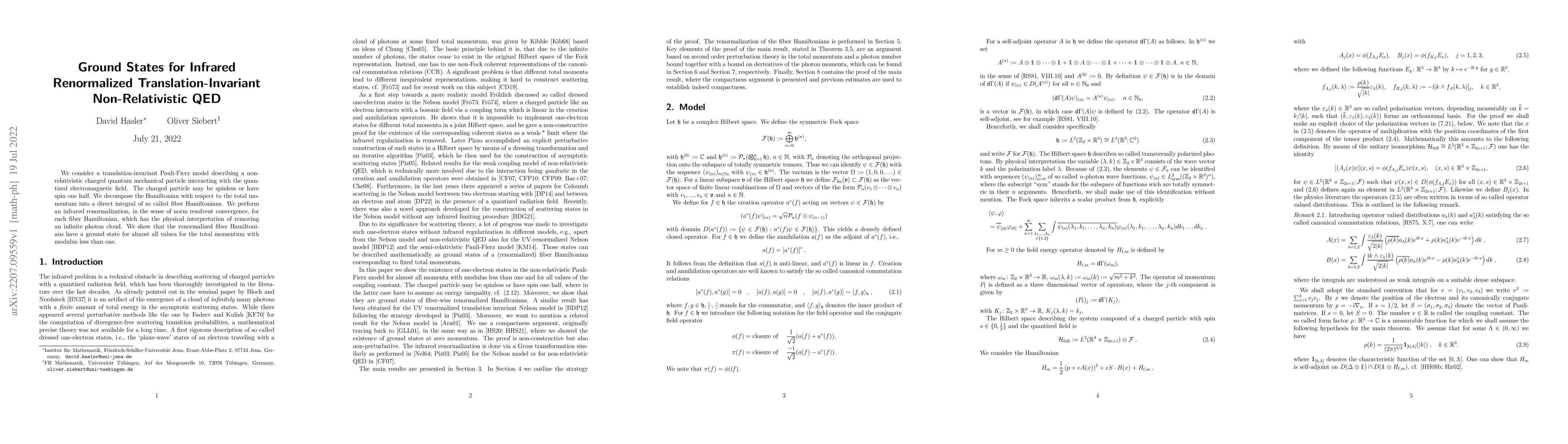 Thumbnail for Ground States for Infrared Renormalized Translation-Invariant
  Non-Relativistic QED