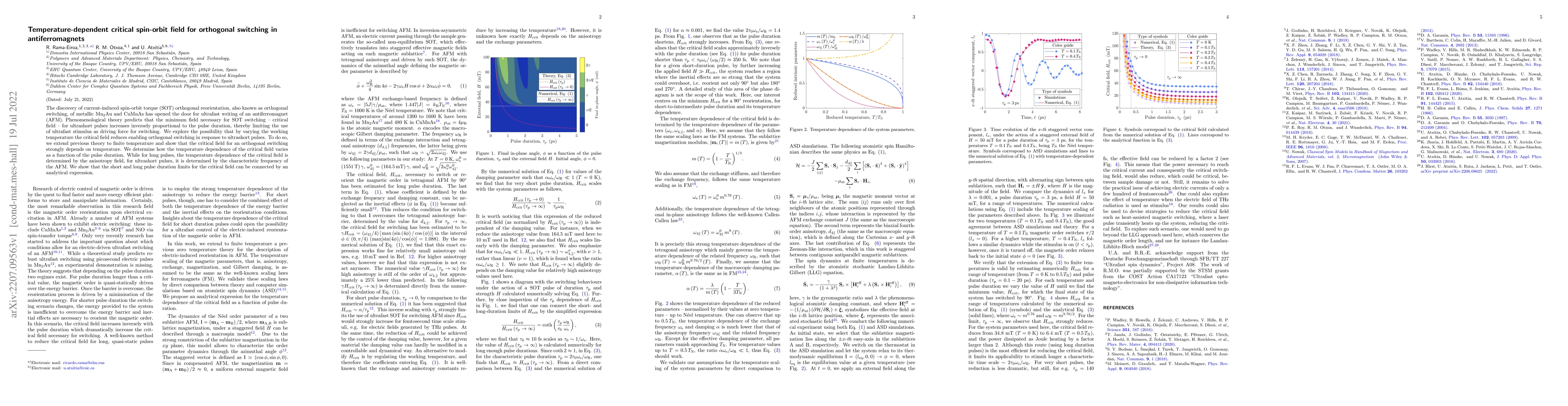Thumbnail for Temperature-dependent critical spin-orbit field for orthogonal switching
  in antiferromagnets