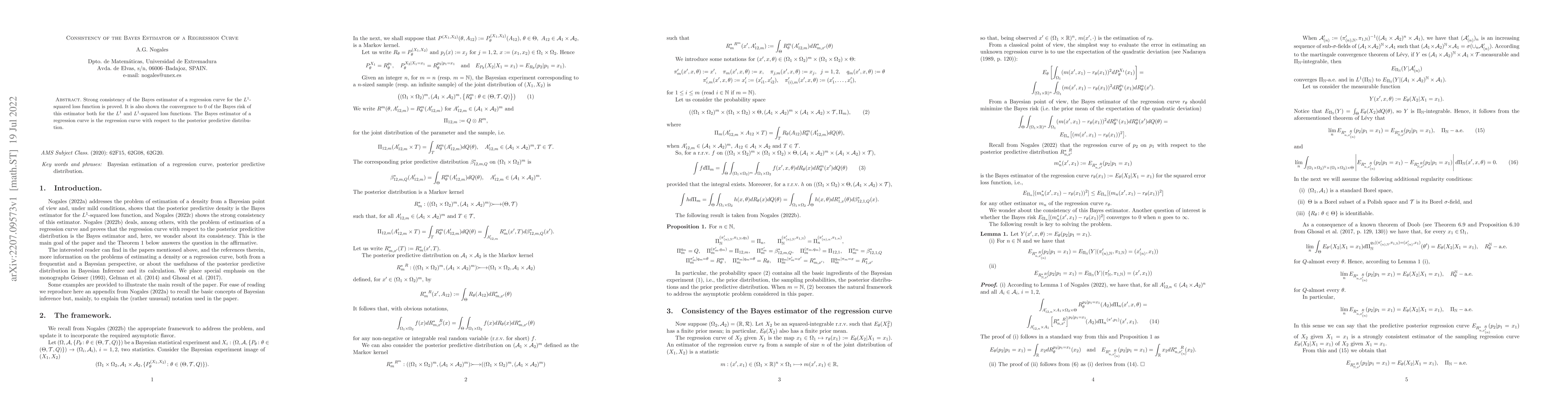 Thumbnail for Consistency of the Bayes Estimator of a Regression Curve