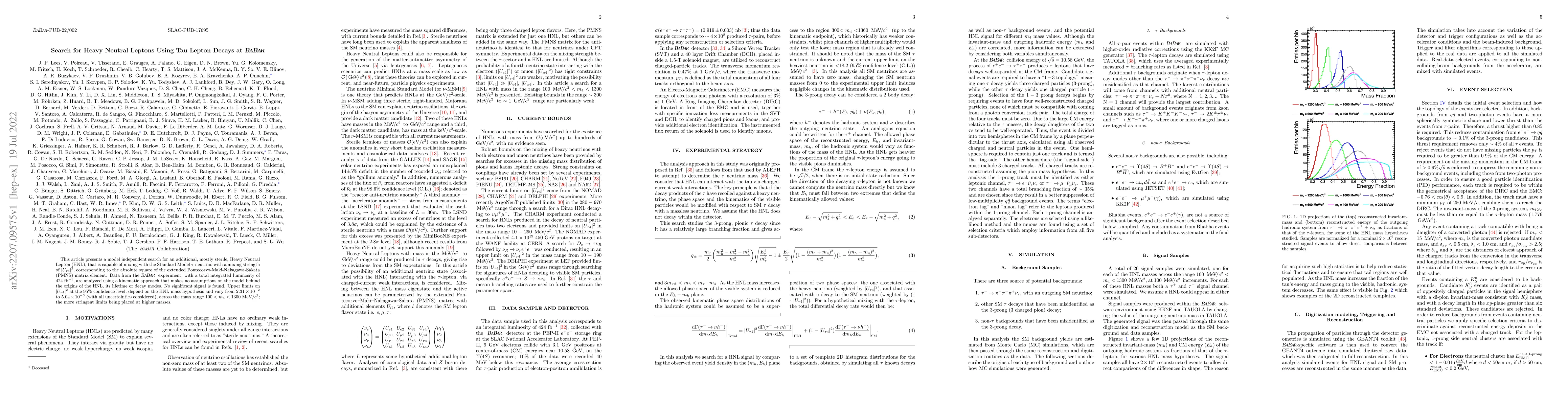 Thumbnail for Search for Heavy Neutral Leptons Using Tau Lepton Decays at BABAR