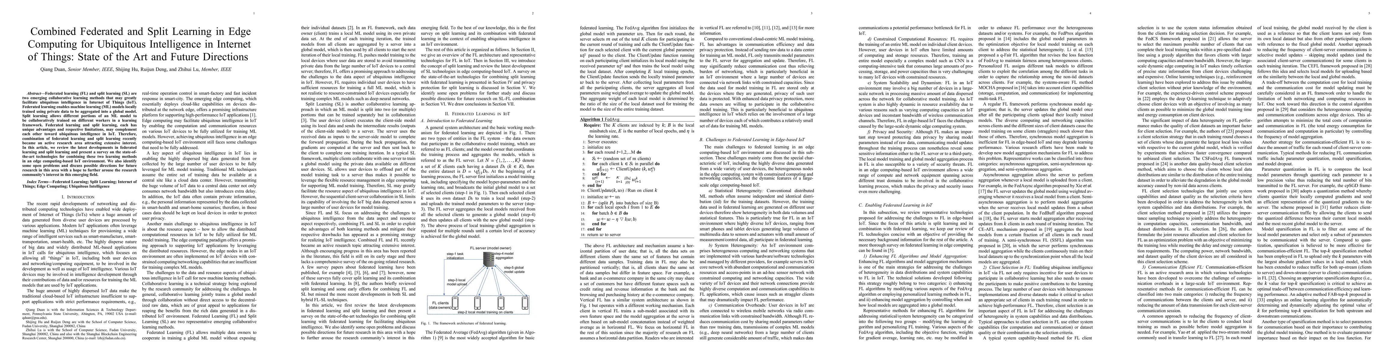 Thumbnail for Combined Federated and Split Learning in Edge Computing for Ubiquitous
  Intelligence in Internet of Things: State of the Art and Future Directions