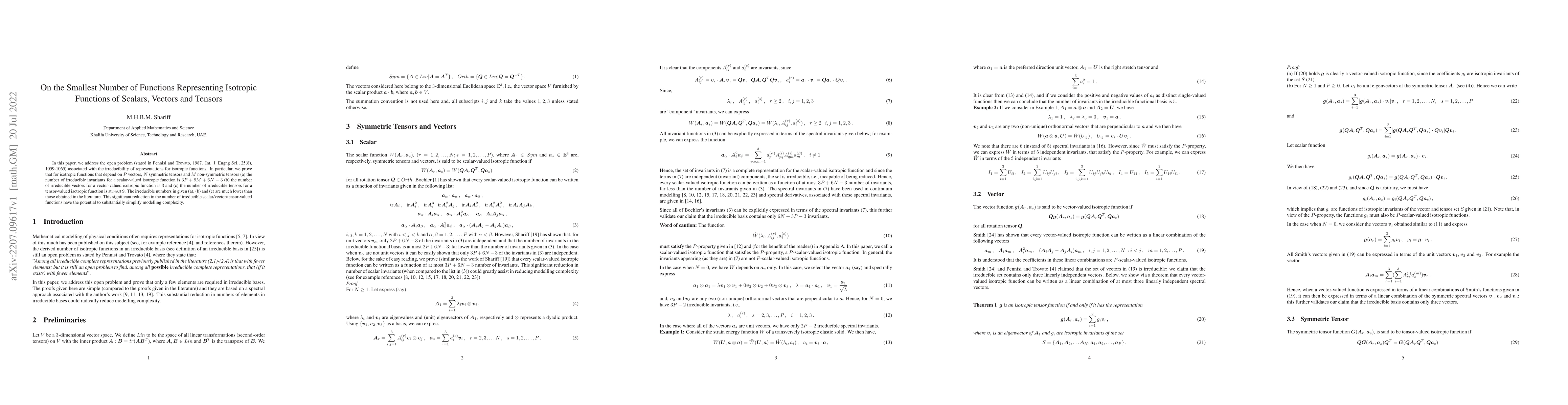 Thumbnail for On the Smallest Number of Functions Representing Isotropic Functions of
  Scalars, Vectors and Tensors