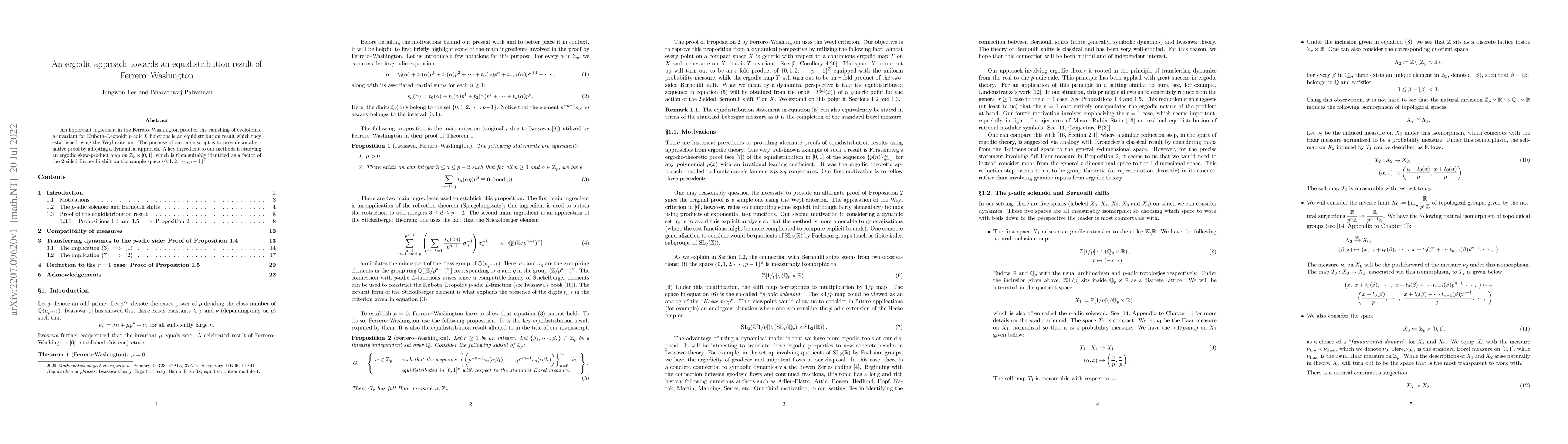 Thumbnail for An ergodic approach towards an equidistribution result of
  Ferrero--Washington