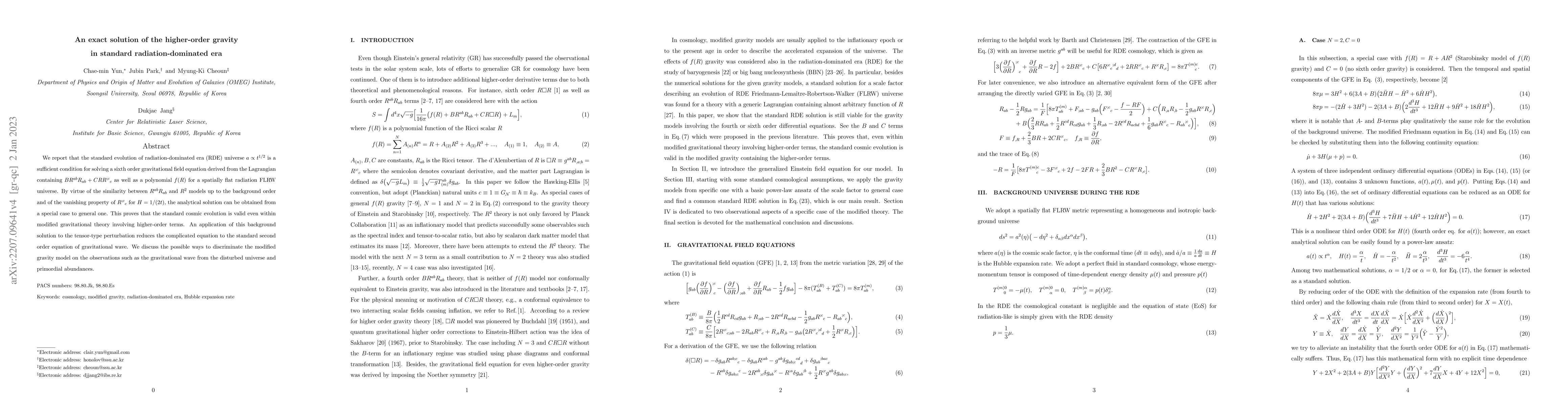 Thumbnail for An exact solution of the higher-order gravity in standard
  radiation-dominated era