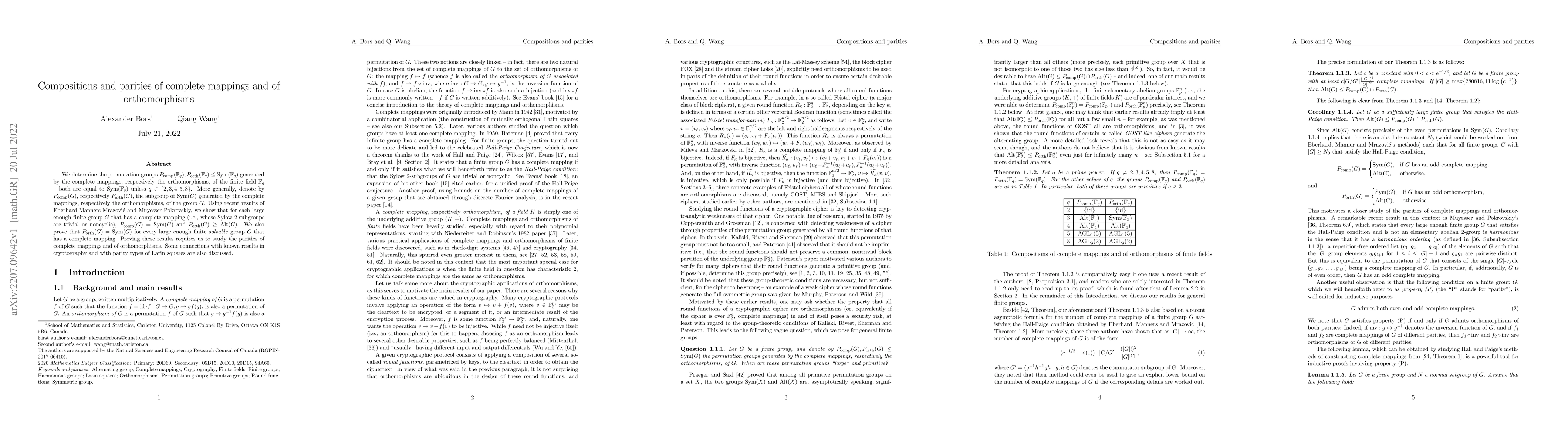 Thumbnail for Compositions and parities of complete mappings and of orthomorphisms