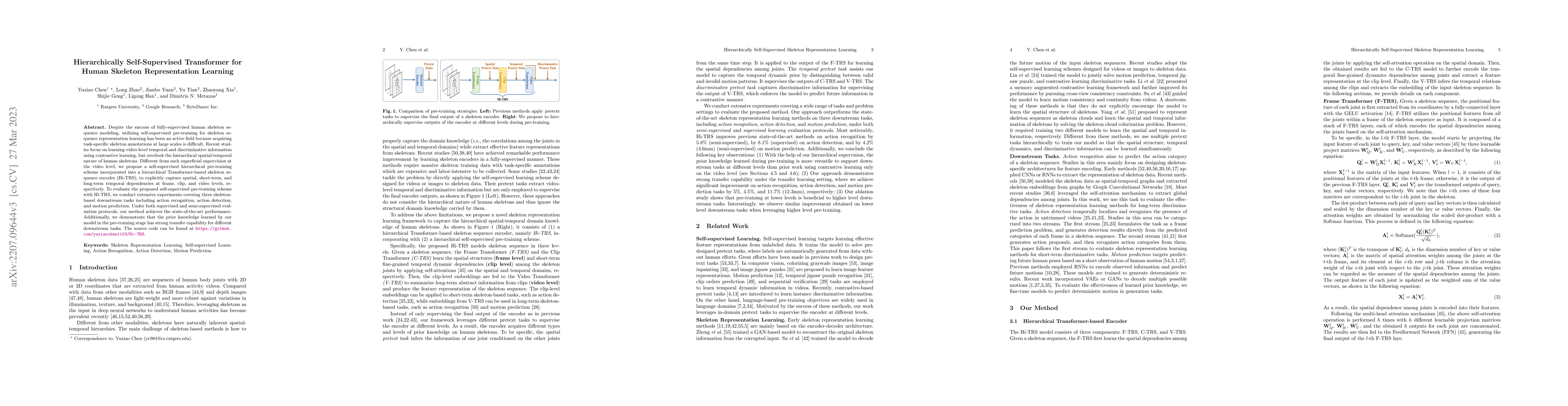 Thumbnail for Hierarchically Self-Supervised Transformer for Human Skeleton
  Representation Learning