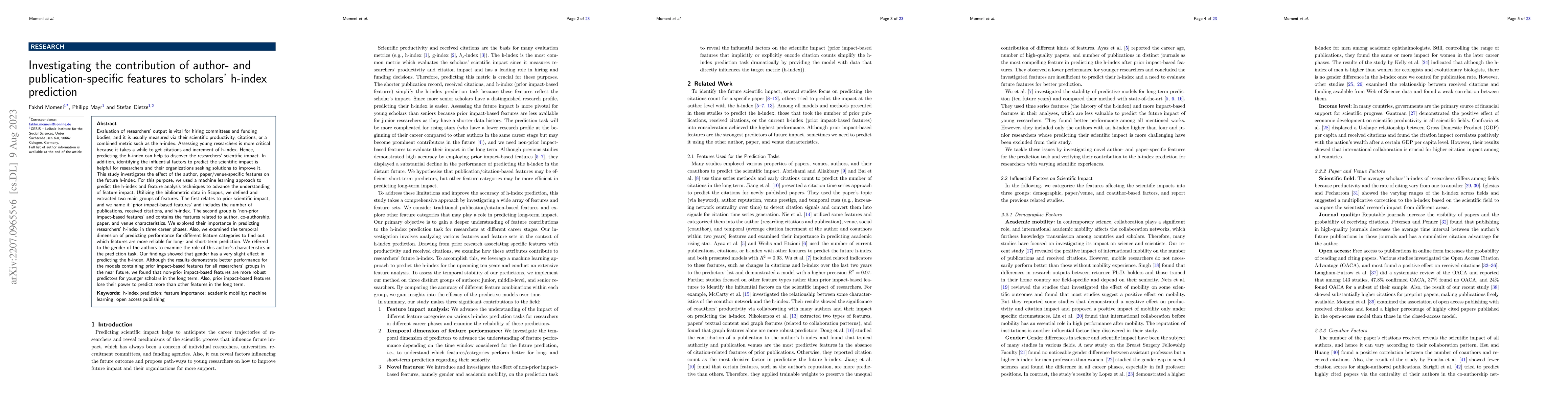 Thumbnail for Investigating the contribution of author- and publication-specific
  features to scholars' h-index prediction