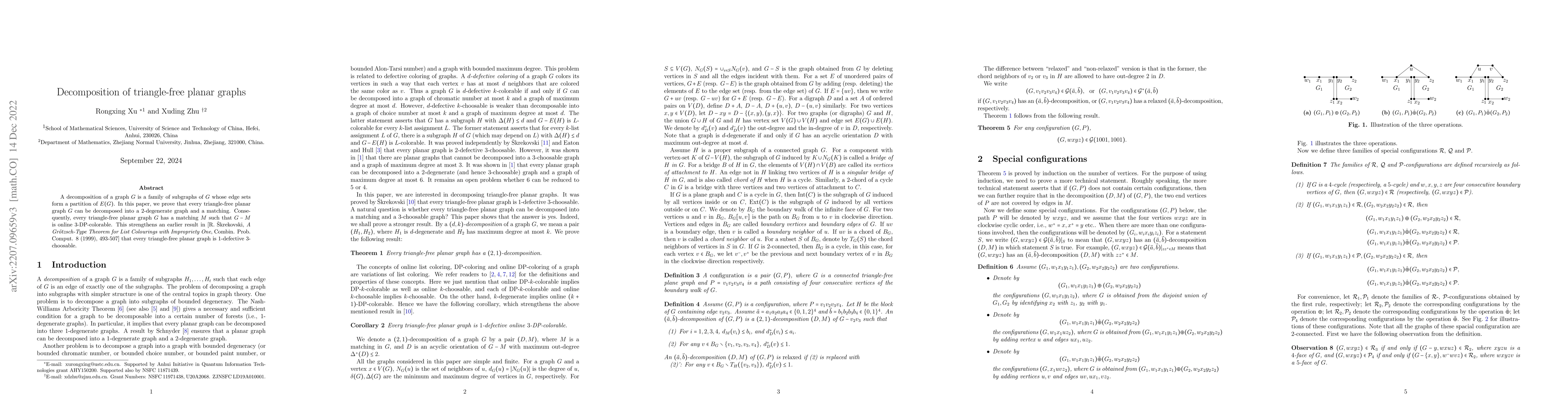 Thumbnail for Decomposition of triangle-free planar graphs