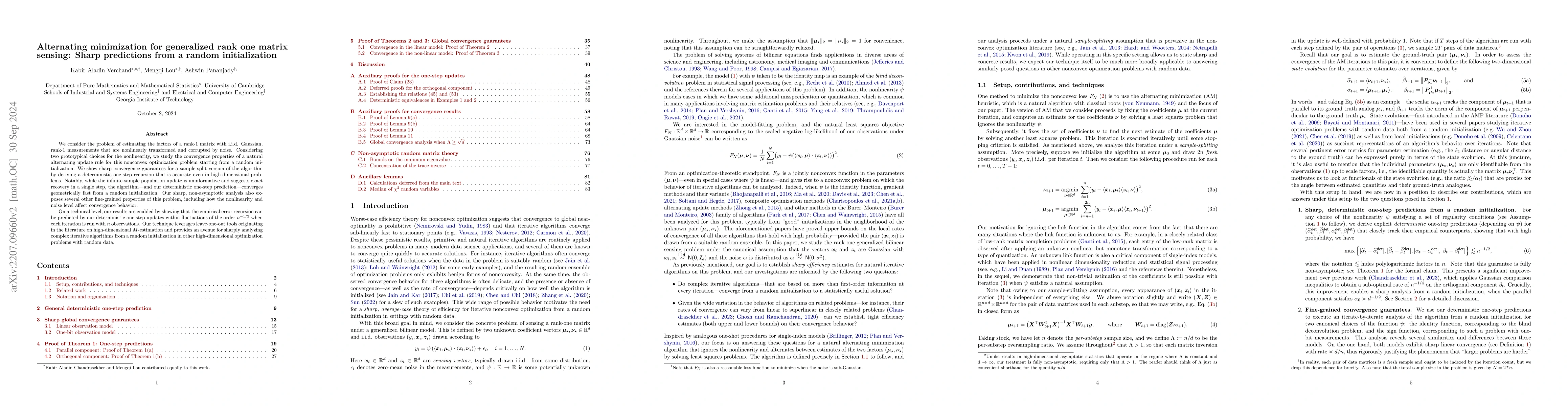 Thumbnail for Alternating minimization for generalized rank one matrix sensing: Sharp
  predictions from a random initialization