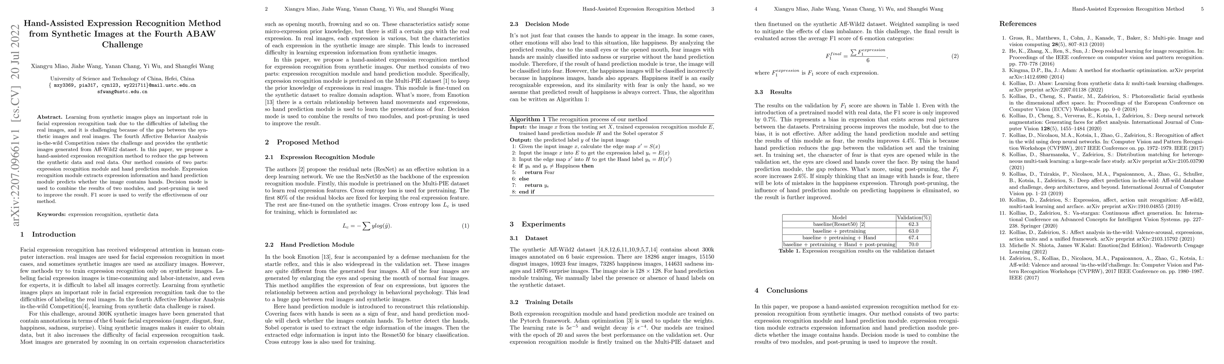 Thumbnail for Hand-Assisted Expression Recognition Method from Synthetic Images at the
  Fourth ABAW Challenge