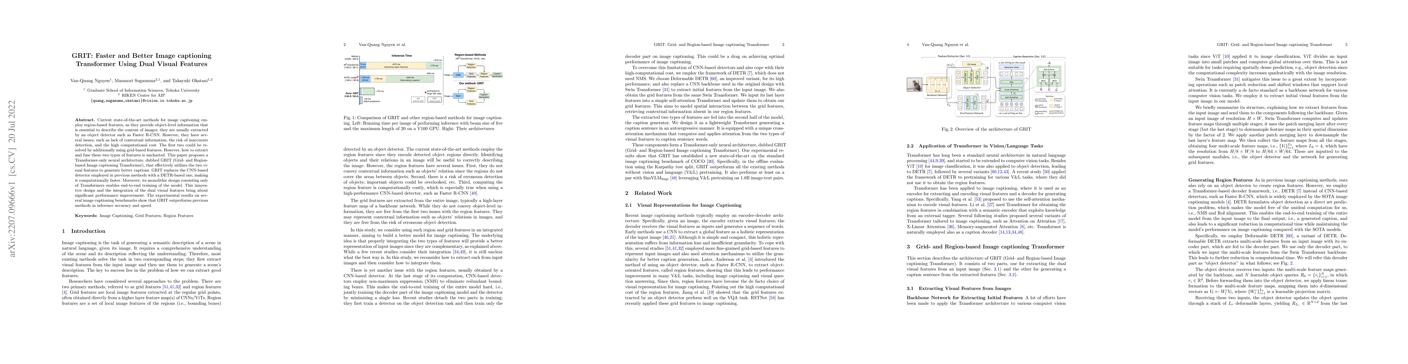 Thumbnail for GRIT: Faster and Better Image captioning Transformer Using Dual Visual
  Features