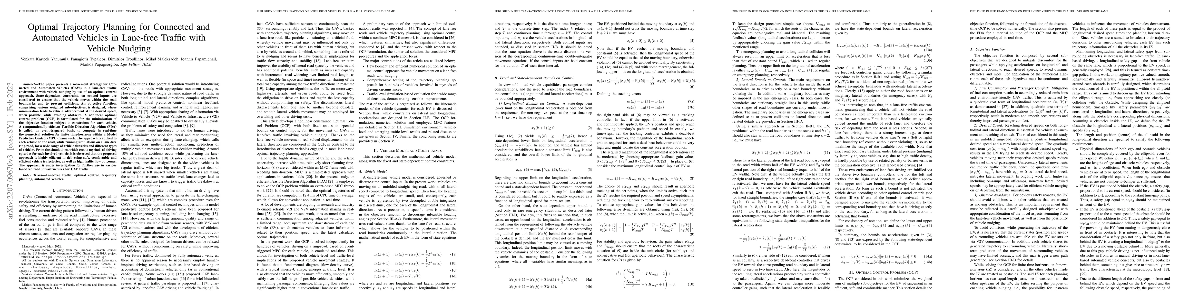 Thumbnail for Optimal Trajectory Planning for Connected and Automated Vehicles in
  Lane-free Traffic with Vehicle Nudging