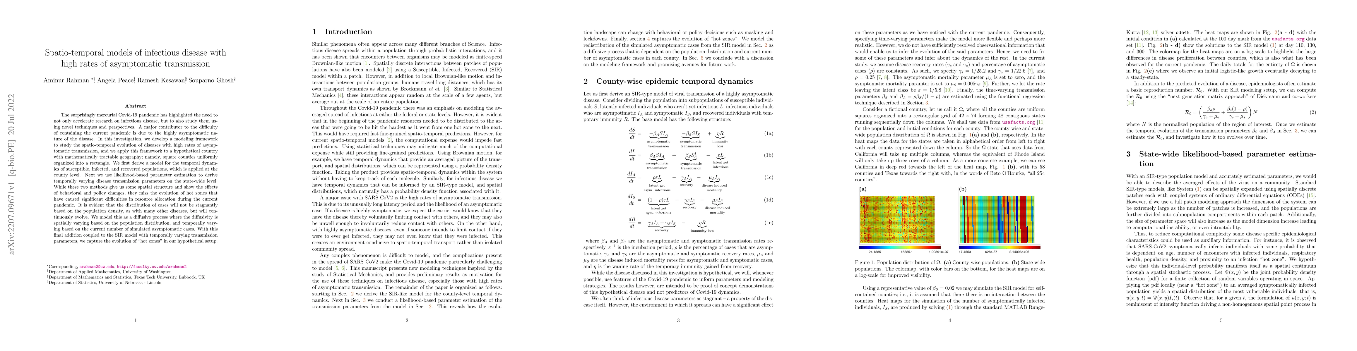 Thumbnail for Spatio-temporal models of infectious disease with high rates of
  asymptomatic transmission