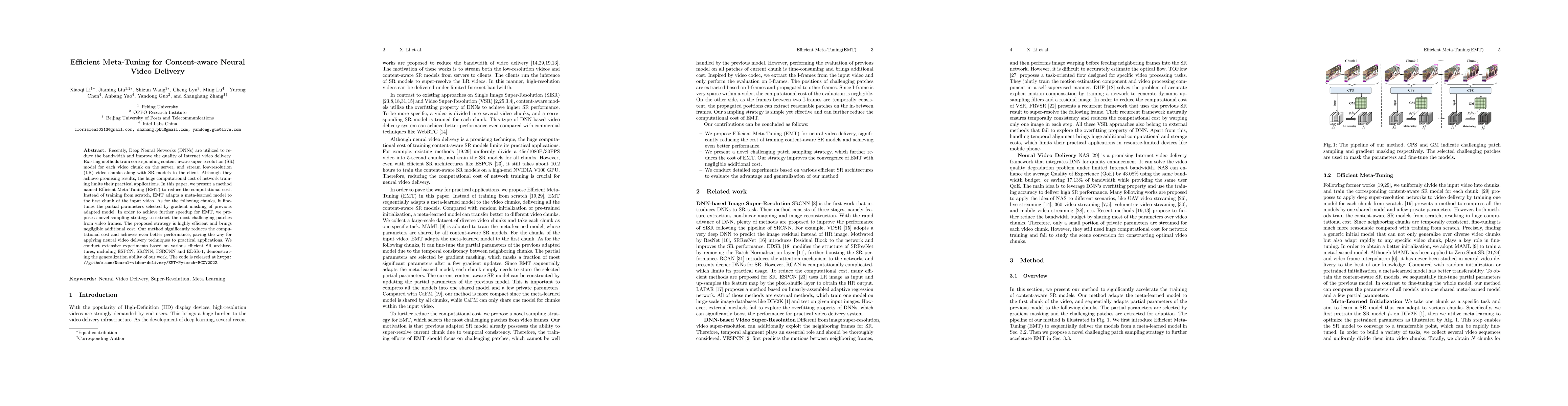 Thumbnail for Efficient Meta-Tuning for Content-aware Neural Video Delivery