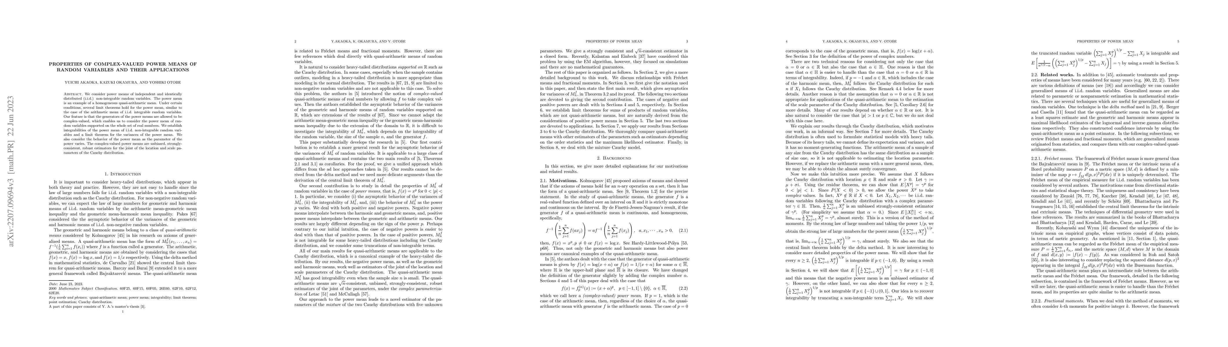 Thumbnail for Properties of complex-valued power means of random variables and their
  applications