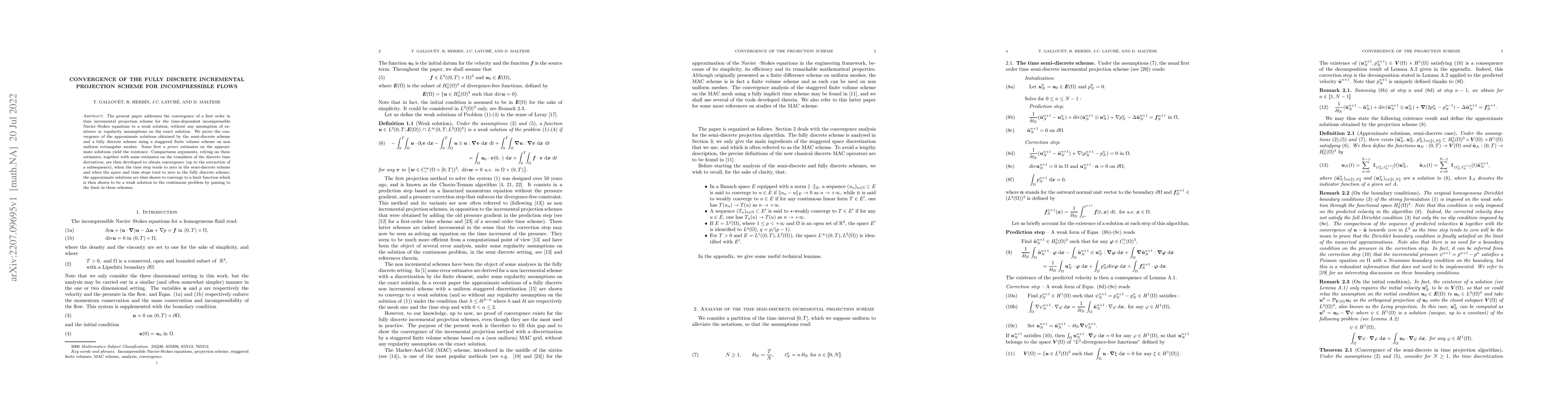 Thumbnail for Convergence of the fully discrete incremental projection scheme for
  incompressible flows