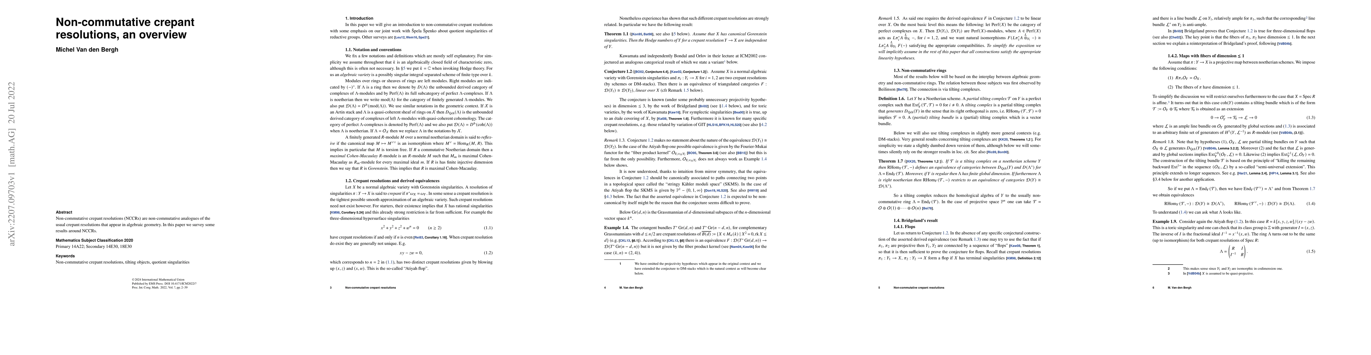 Thumbnail for Non-commutative crepant resolutions, an overview