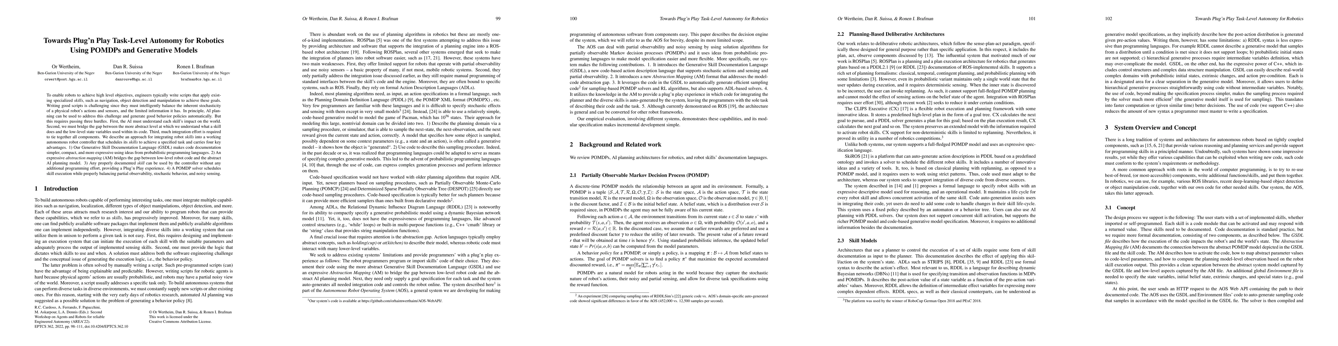 Thumbnail for Towards Plug'n Play Task-Level Autonomy for Robotics Using POMDPs and
  Generative Models