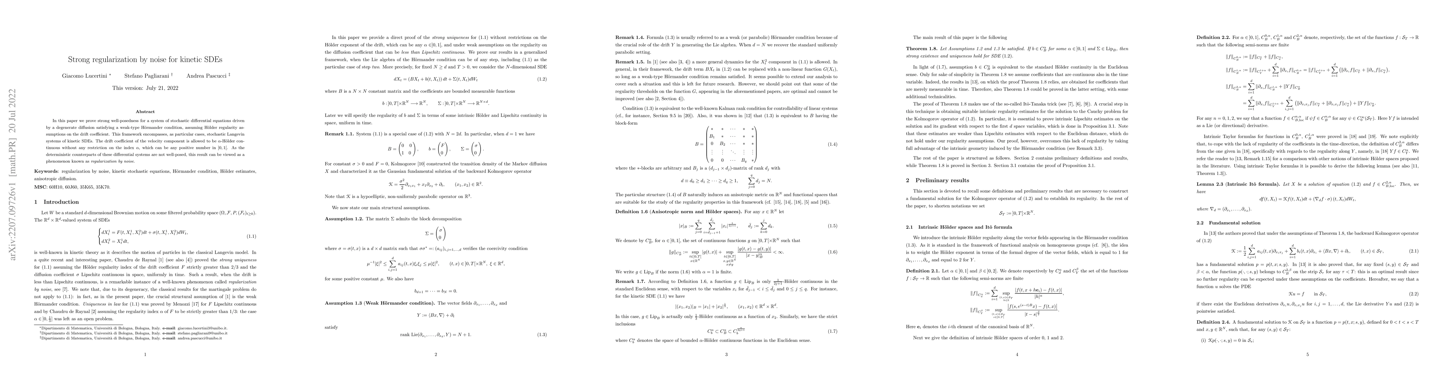 Thumbnail for Strong regularization by noise for kinetic SDEs