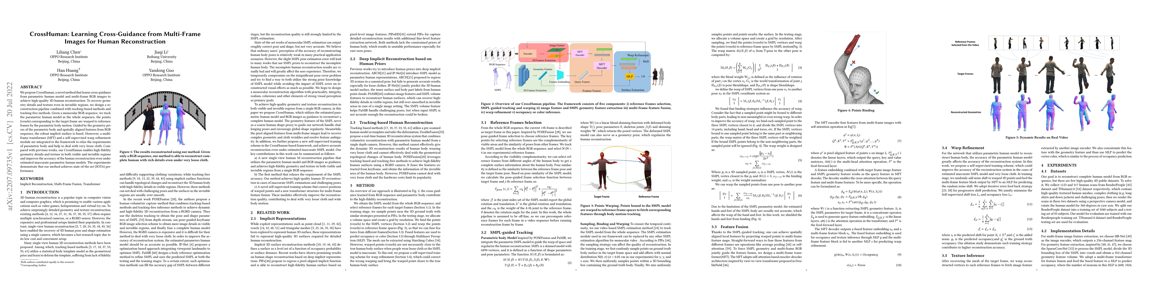 Thumbnail for CrossHuman: Learning Cross-Guidance from Multi-Frame Images for Human
  Reconstruction