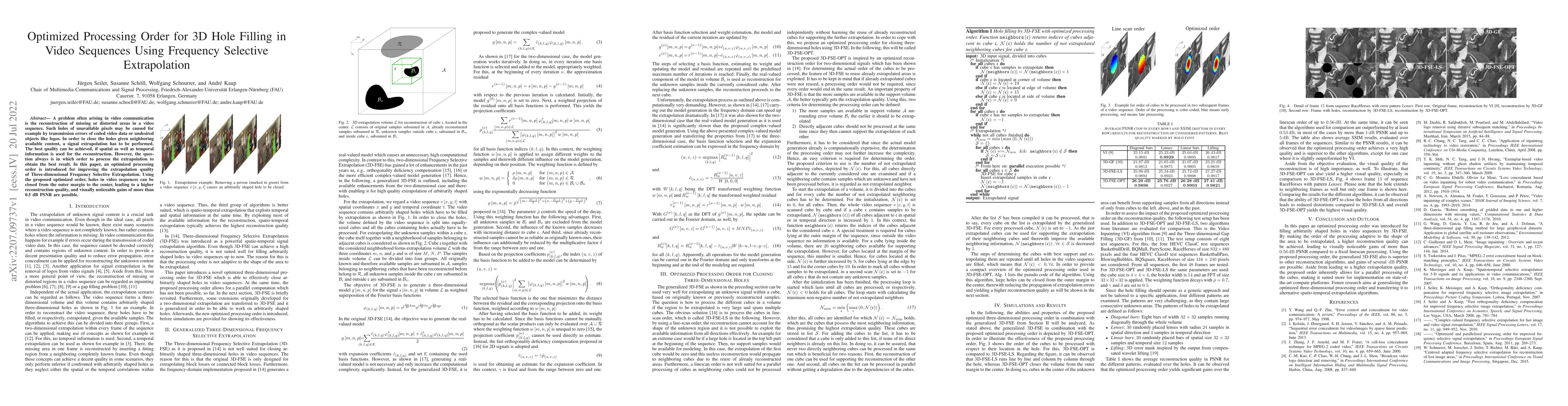 Thumbnail for Optimized processing order for 3D hole filling in video sequences using
  frequency selective extrapolation