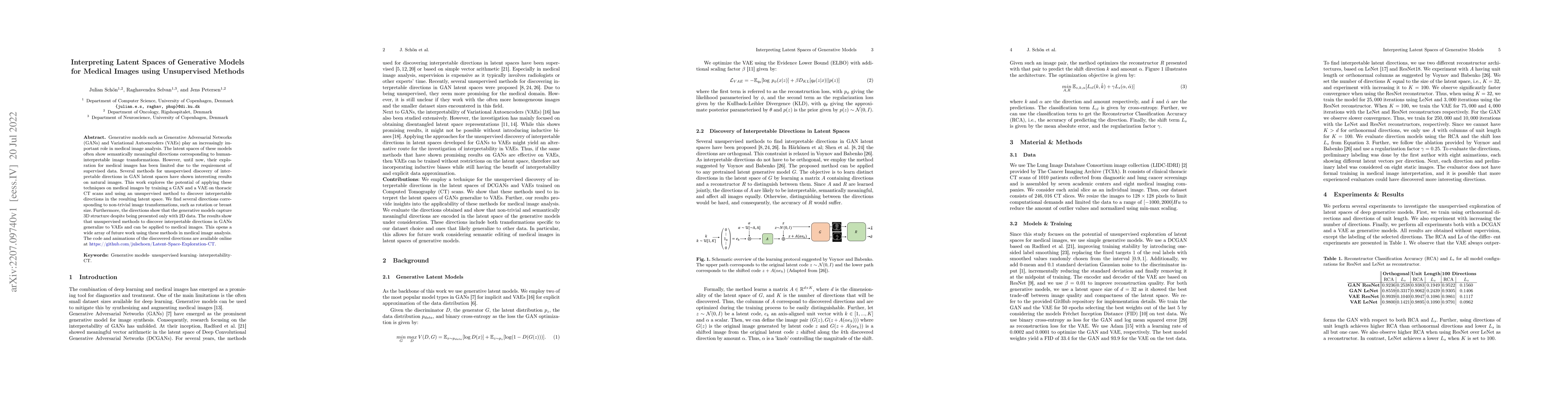 Thumbnail for Interpreting Latent Spaces of Generative Models for Medical Images using
  Unsupervised Methods
