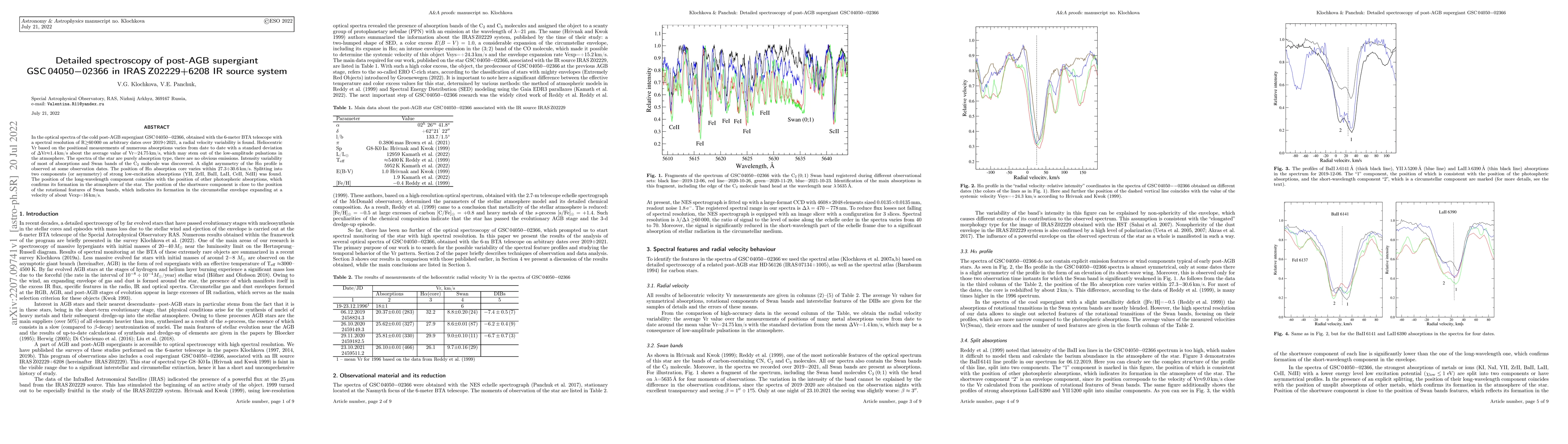 Thumbnail for Detailed spectroscopy of post-AGB supergiant GSC 04050$-$02366 in IRAS
  Z02229+6208 IR source system