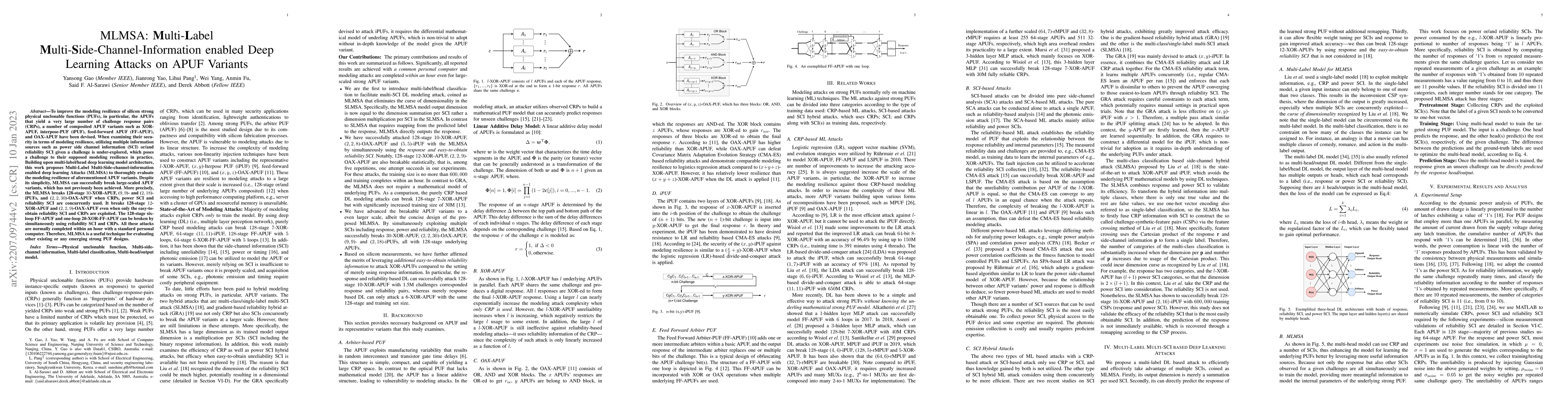 Thumbnail for MLMSA: Multi-Label Multi-Side-Channel-Information enabled Deep Learning
  Attacks on APUF Variants