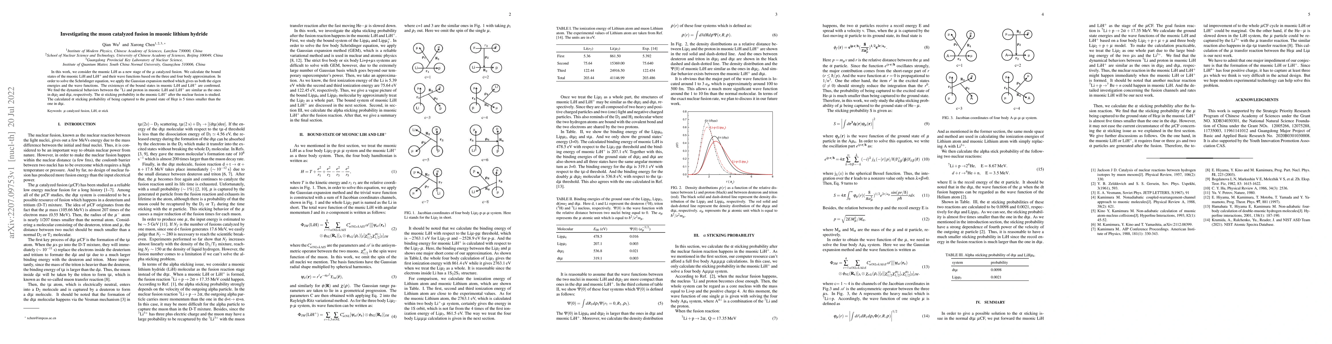 Thumbnail for Investigating the muon catalyzed fusion in muonic lithium hydride