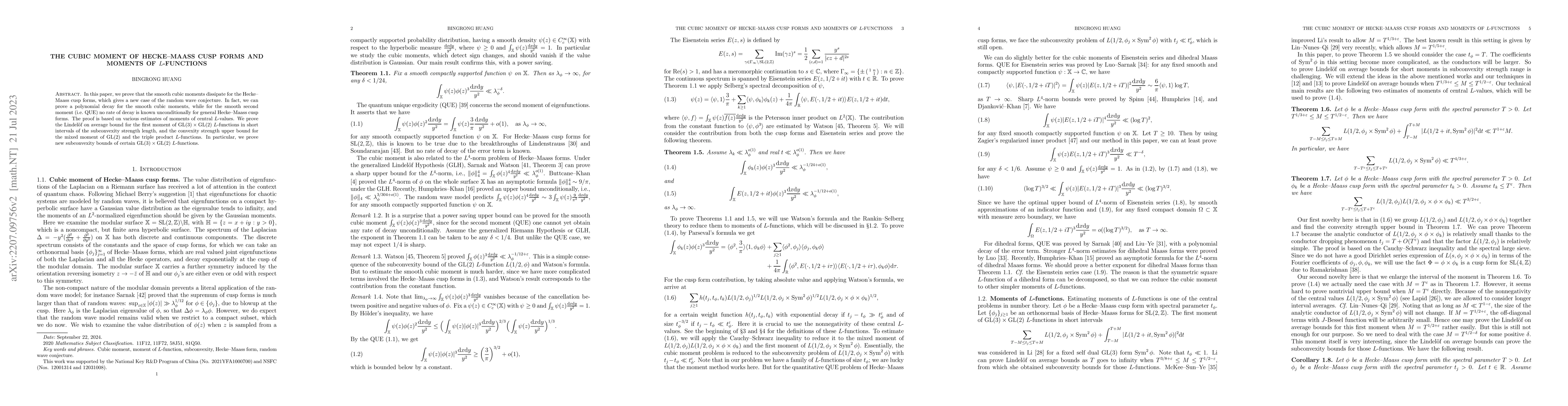 Thumbnail for The cubic moment of Hecke--Maass cusp forms and moments of $L$-functions