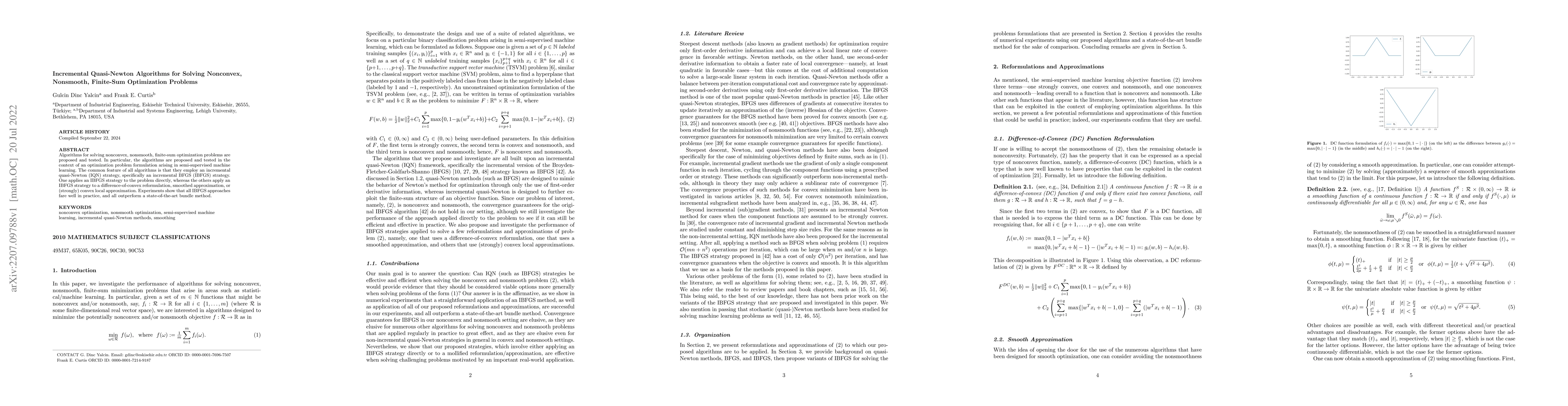 Thumbnail for Incremental Quasi-Newton Algorithms for Solving Nonconvex, Nonsmooth,
  Finite-Sum Optimization Problems