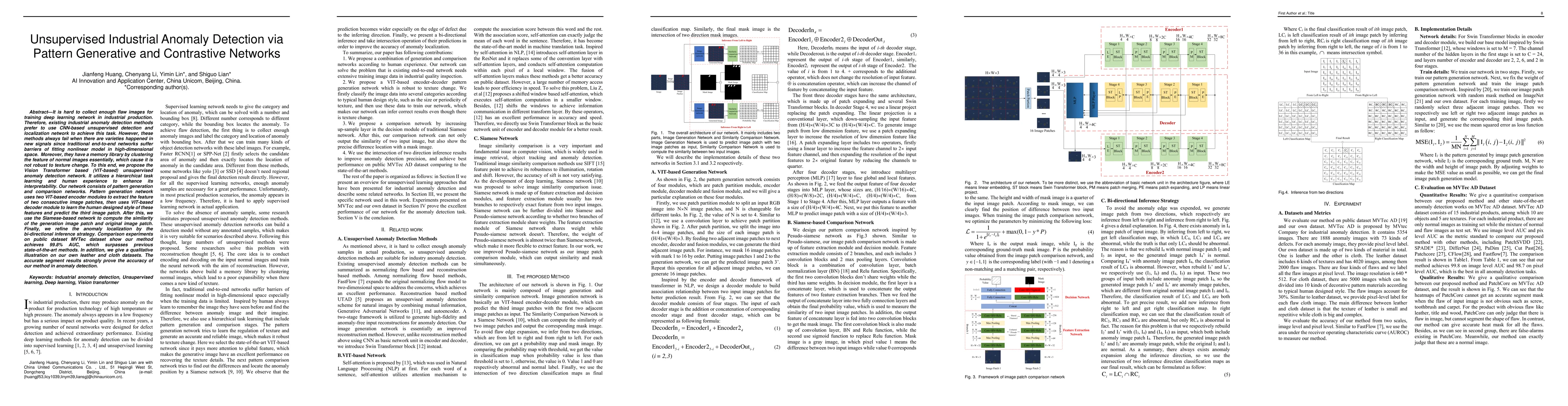 Thumbnail for Unsupervised Industrial Anomaly Detection via Pattern Generative and
  Contrastive Networks