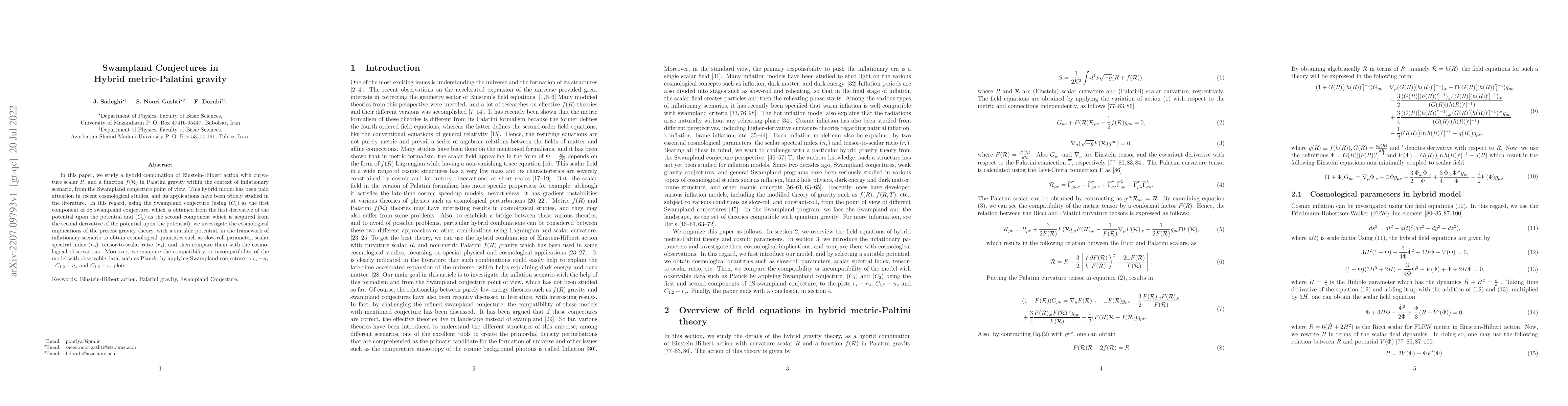 Thumbnail for Swampland conjectures in hybrid metric-Palatini gravity
