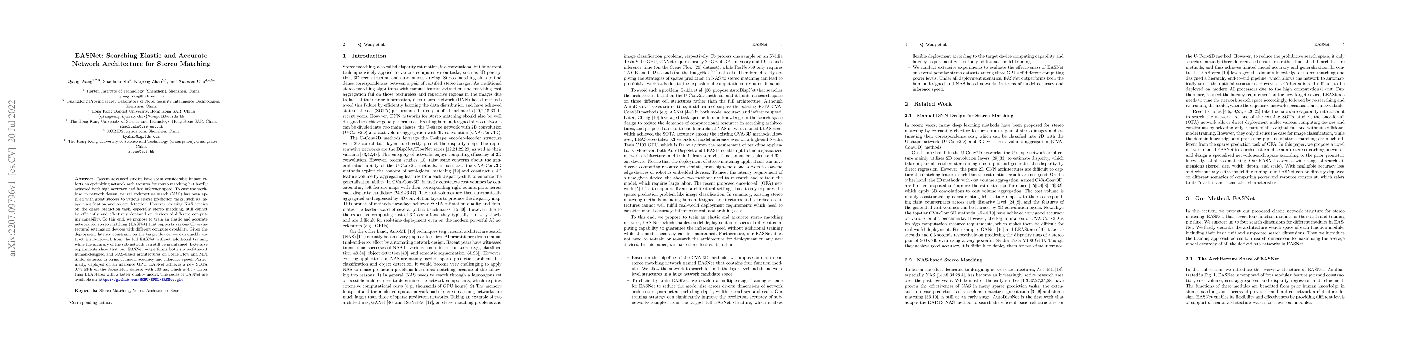 Thumbnail for EASNet: Searching Elastic and Accurate Network Architecture for Stereo
  Matching