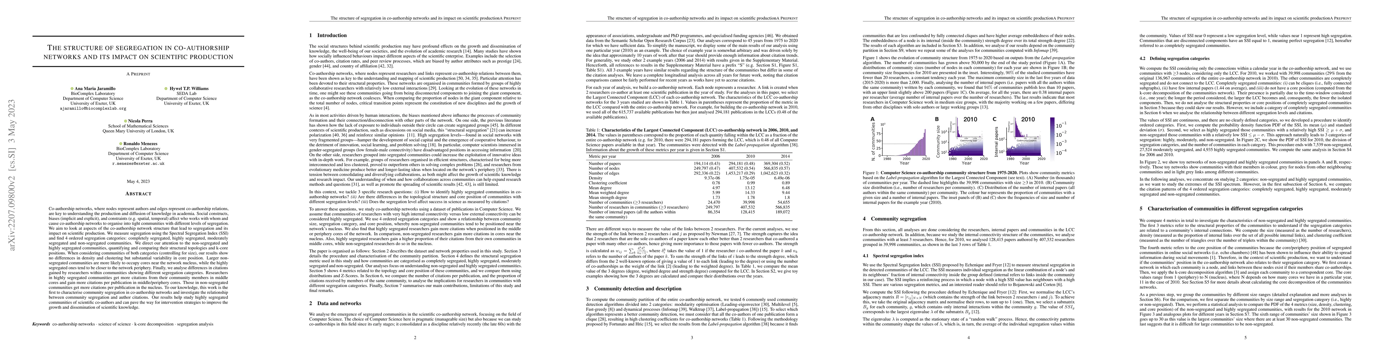 Thumbnail for The structure of segregation in co-authorship networks and its impact on
  scientific production