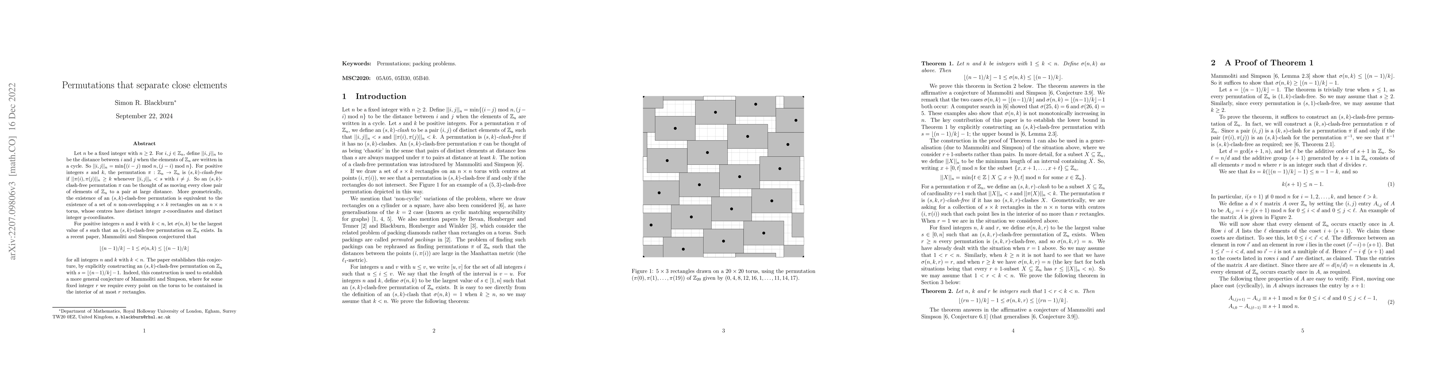 Thumbnail for Permutations that separate close elements