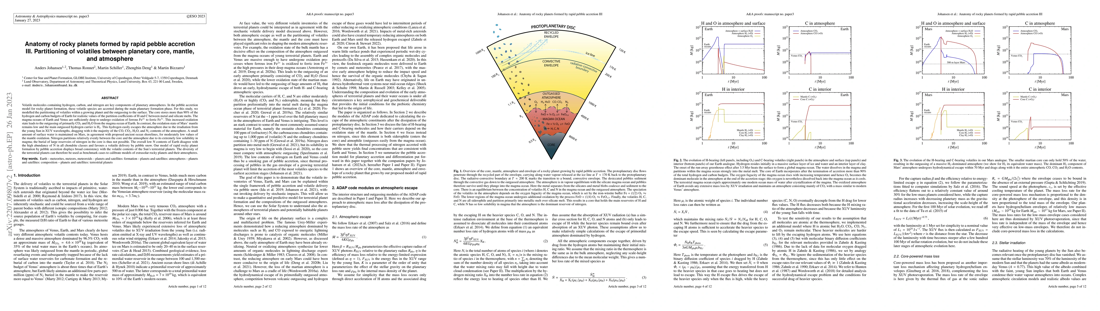 Thumbnail for Anatomy of rocky planets formed by rapid pebble accretion III.
  Partitioning of volatiles between planetary core, mantle, and atmosphere