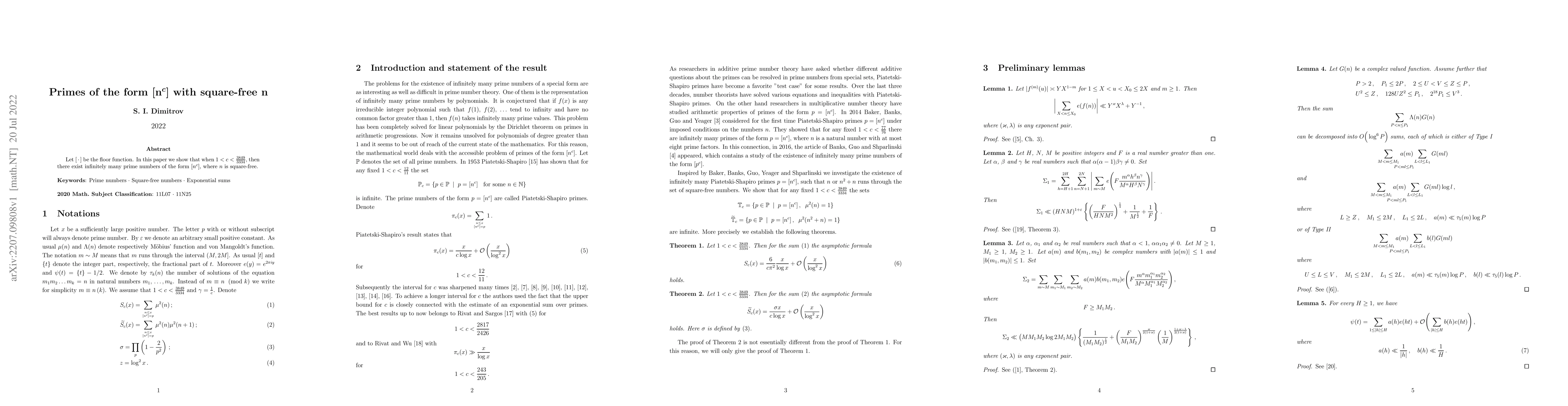 Thumbnail for Primes of the form $[n^c]$ with square-free $n$
