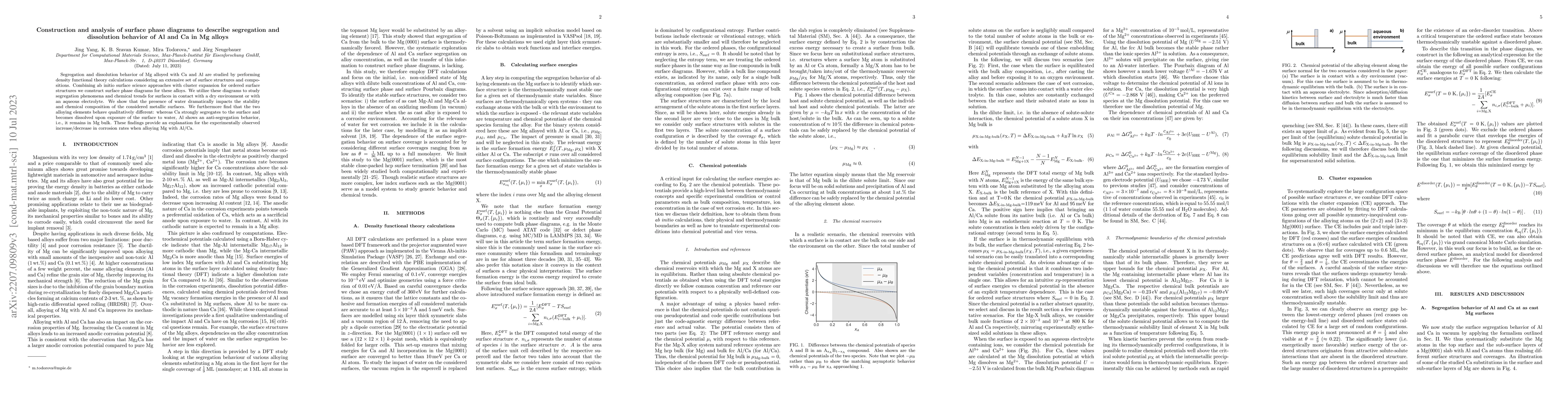 Thumbnail for Construction and analysis of surface phase diagrams to describe
  segregation and dissolution behavior of Al and Ca in Mg alloys