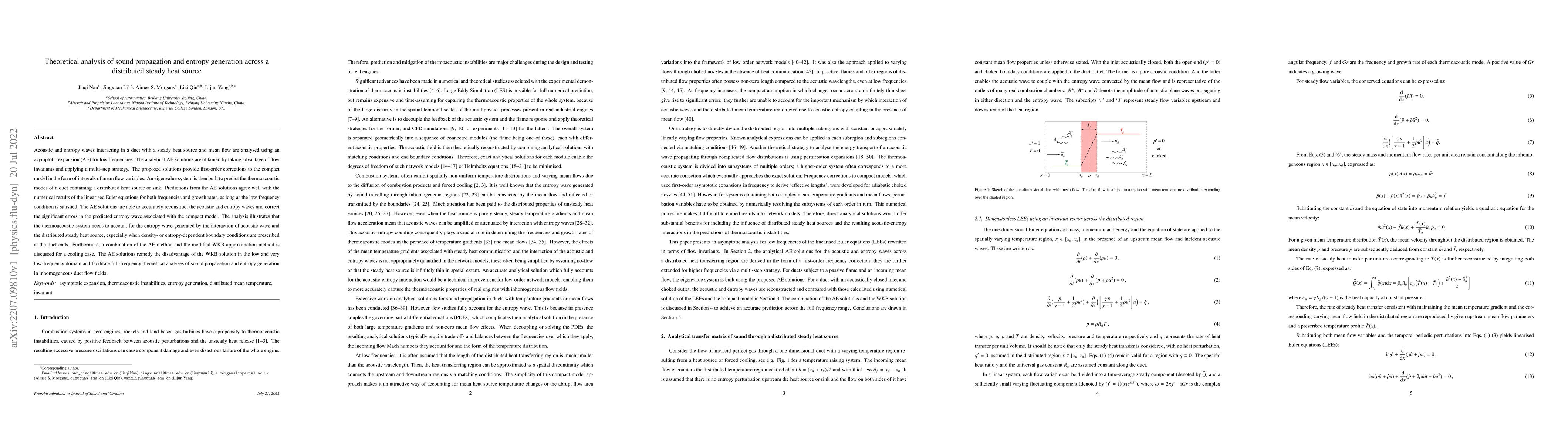 Thumbnail for Theoretical analysis of sound propagation and entropy generation across
  a distributed steady heat source