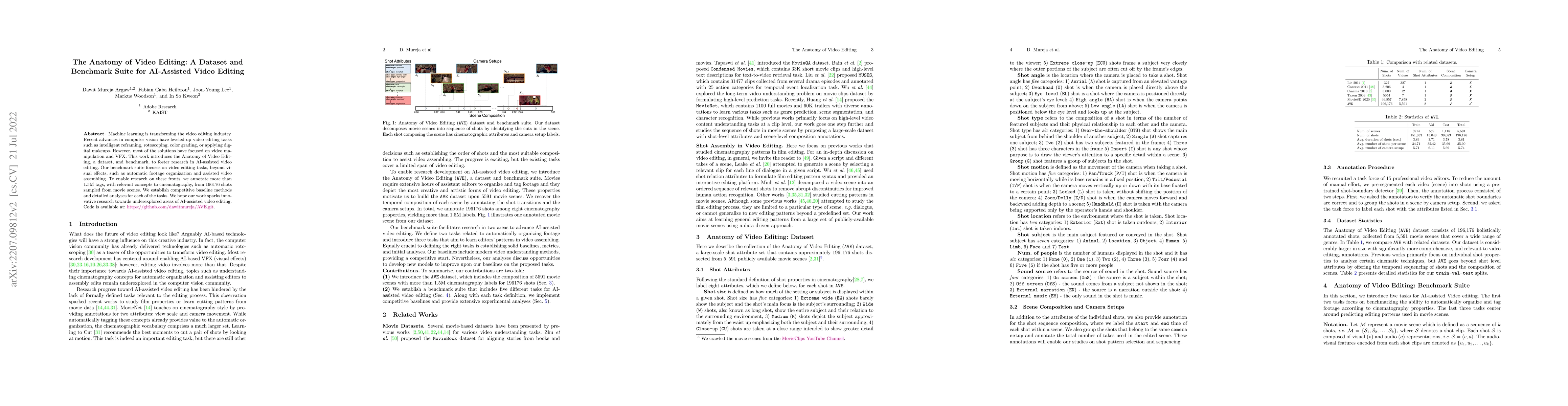 Thumbnail for The Anatomy of Video Editing: A Dataset and Benchmark Suite for
  AI-Assisted Video Editing
