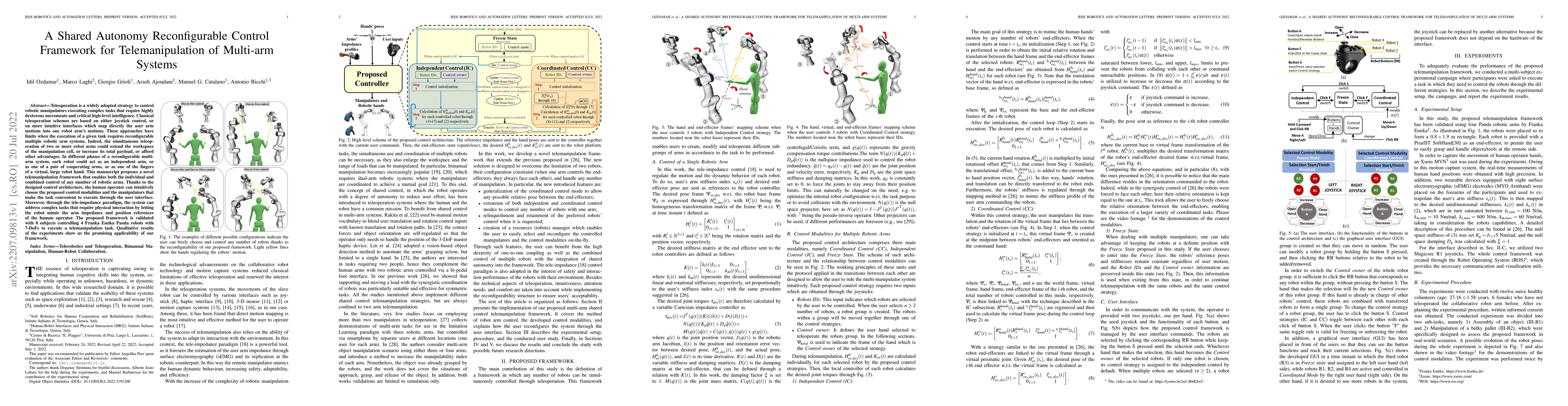 Thumbnail for A Shared Autonomy Reconfigurable Control Framework for Telemanipulation
  of Multi-arm Systems